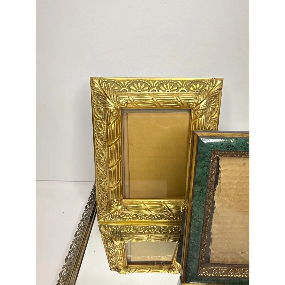 Set of two ornate vintage gold and green frames